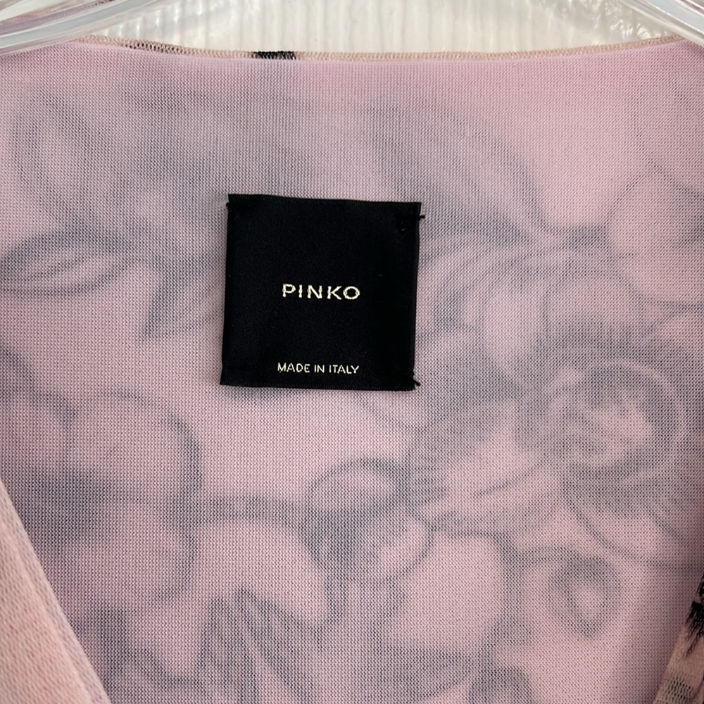PINKO Slim Fit Tattoo Print Midi Dress ruched mesh long sleeve pink black small - Picture 7 of 13